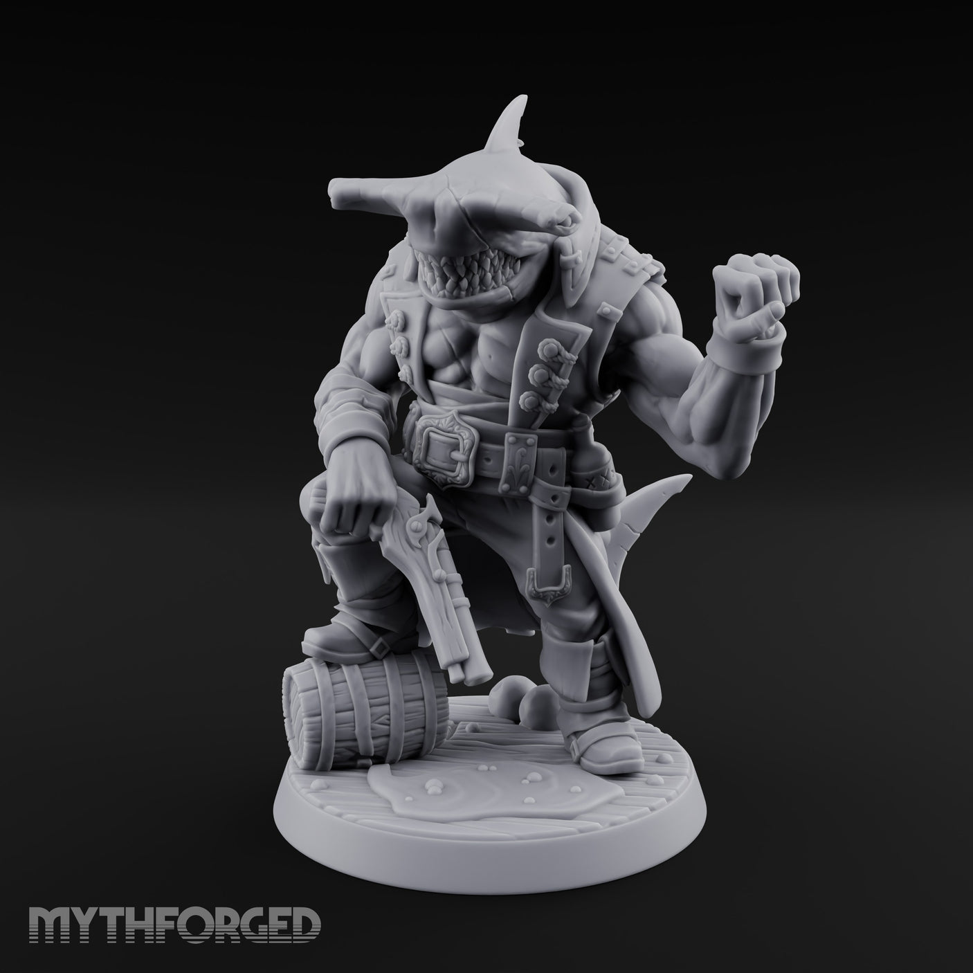 Anchor at the Ready Sharkfolk Pirate Captain Miniature for Dungeons and Dragons, Pathfinder or other TTRPGs