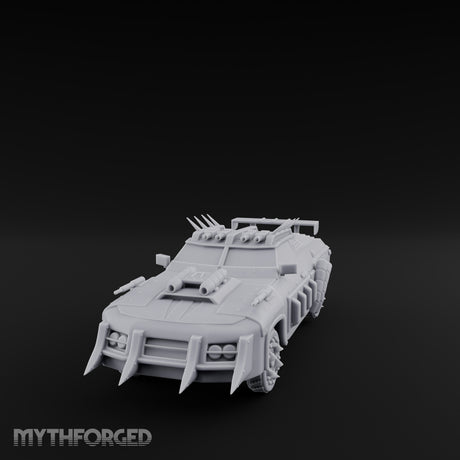 Quad-Cannon Fanged Wasteland Assault Cruiser Miniature for Dungeons and Dragons, Pathfinder or other TTRPGs