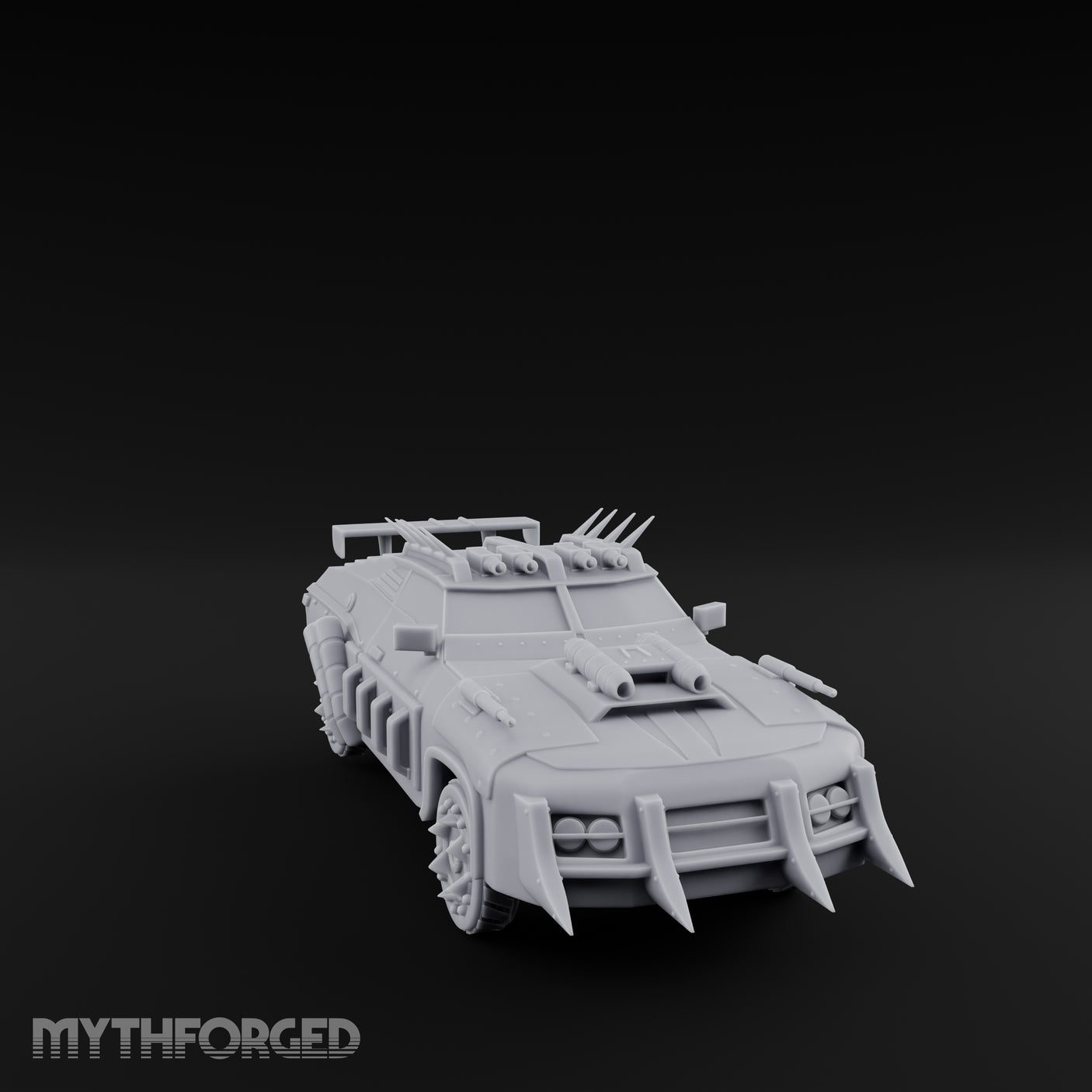 Quad-Cannon Fanged Wasteland Assault Cruiser Miniature for Dungeons and Dragons, Pathfinder or other TTRPGs
