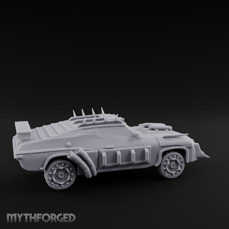 Quad-Cannon Fanged Wasteland Assault Cruiser Miniature for Dungeons and Dragons, Pathfinder or other TTRPGs