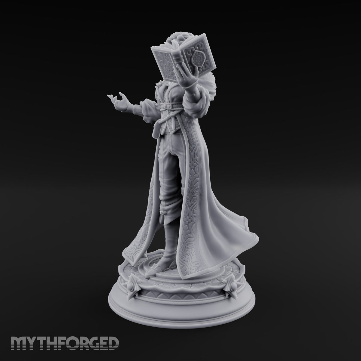 Quoting Chapter and Verse Human Wizard with Spellbook and Long Embroidered Coat