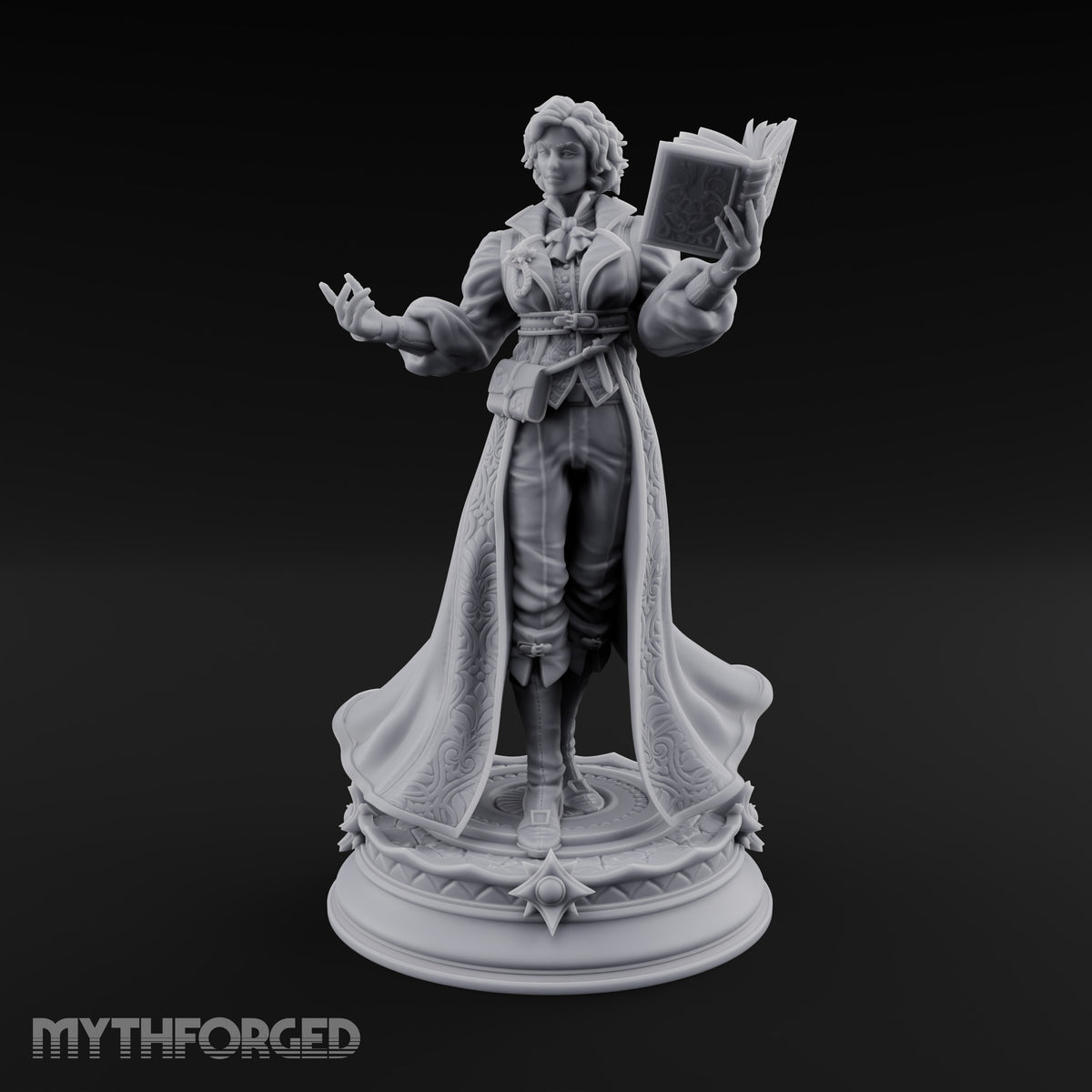 Quoting Chapter and Verse Human Wizard with Spellbook and Long Embroidered Coat