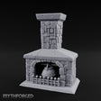 Cauldron-Hung Grate-Fronted Stone Hearth Fireplace Miniature for Dungeons and Dragons, Pathfinder or other TTRPGs