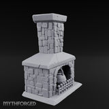 Cauldron-Hung Grate-Fronted Stone Hearth Fireplace Miniature for Dungeons and Dragons, Pathfinder or other TTRPGs