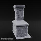 Cauldron-Hung Grate-Fronted Stone Hearth Fireplace Miniature for Dungeons and Dragons, Pathfinder or other TTRPGs