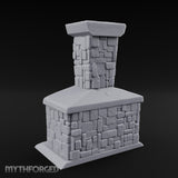 Cauldron-Hung Grate-Fronted Stone Hearth Fireplace Miniature for Dungeons and Dragons, Pathfinder or other TTRPGs