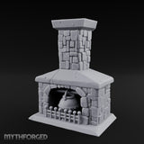 Cauldron-Hung Grate-Fronted Stone Hearth Fireplace Miniature for Dungeons and Dragons, Pathfinder or other TTRPGs