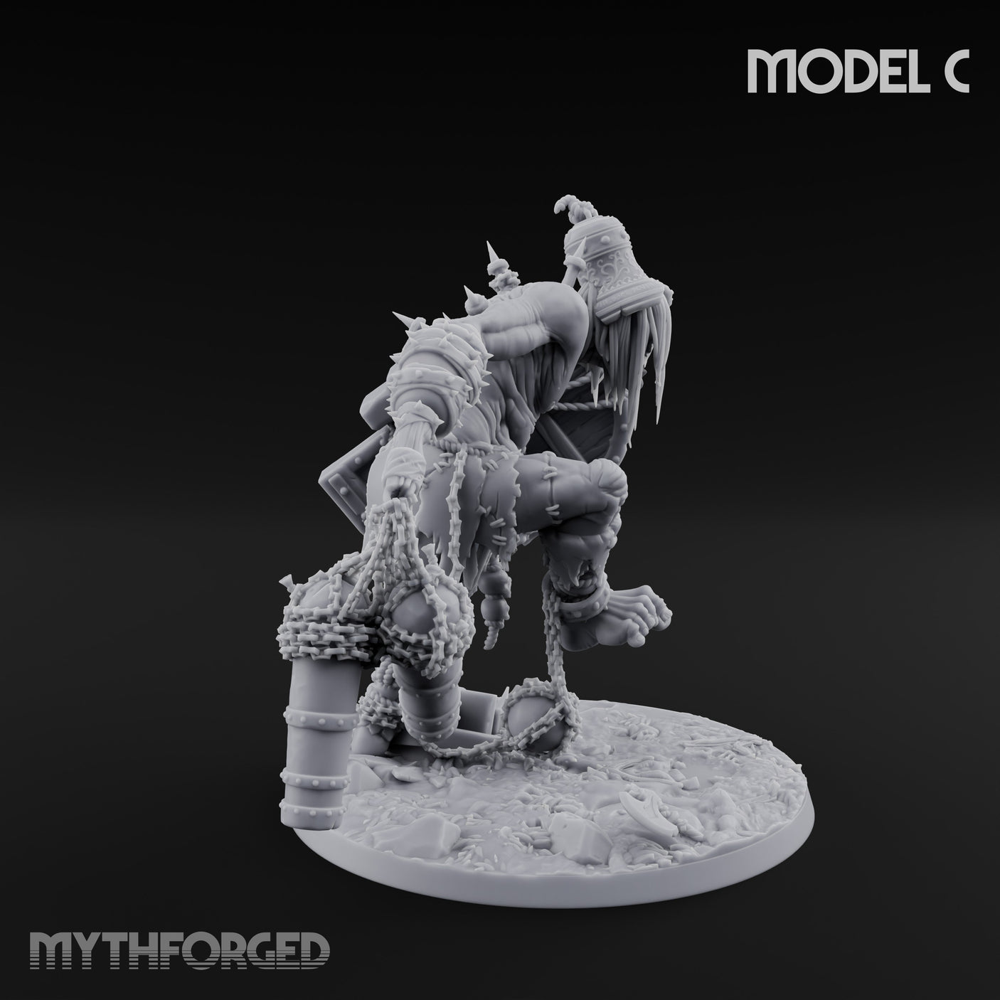 Chain And Trophy Dragging Hill Giant Warrior C Miniature for Dungeons and Dragons, Pathfinder or other TTRPGs