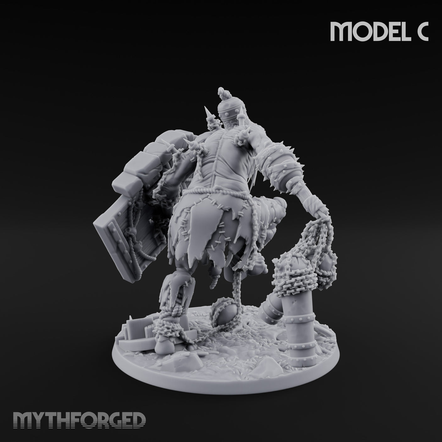 Chain And Trophy Dragging Hill Giant Warrior C Miniature for Dungeons and Dragons, Pathfinder or other TTRPGs