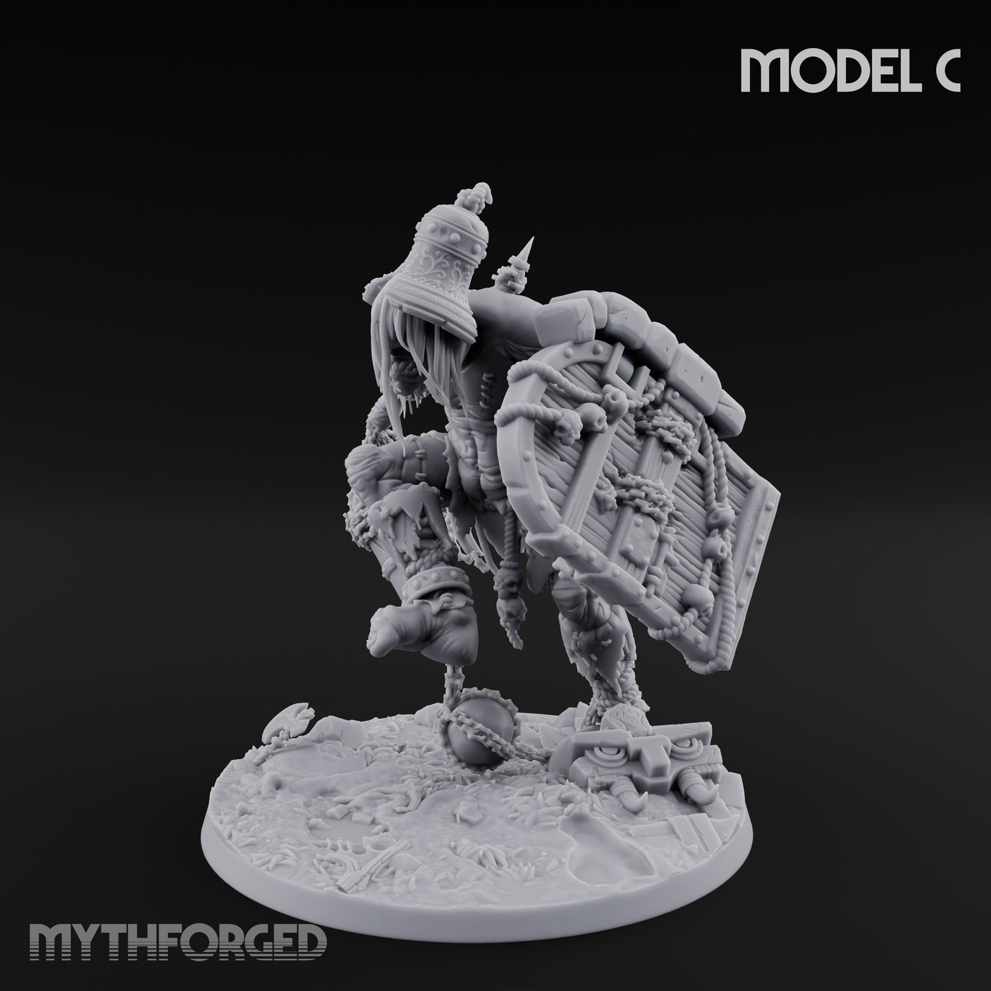 Chain And Trophy Dragging Hill Giant Warrior C Miniature for Dungeons and Dragons, Pathfinder or other TTRPGs