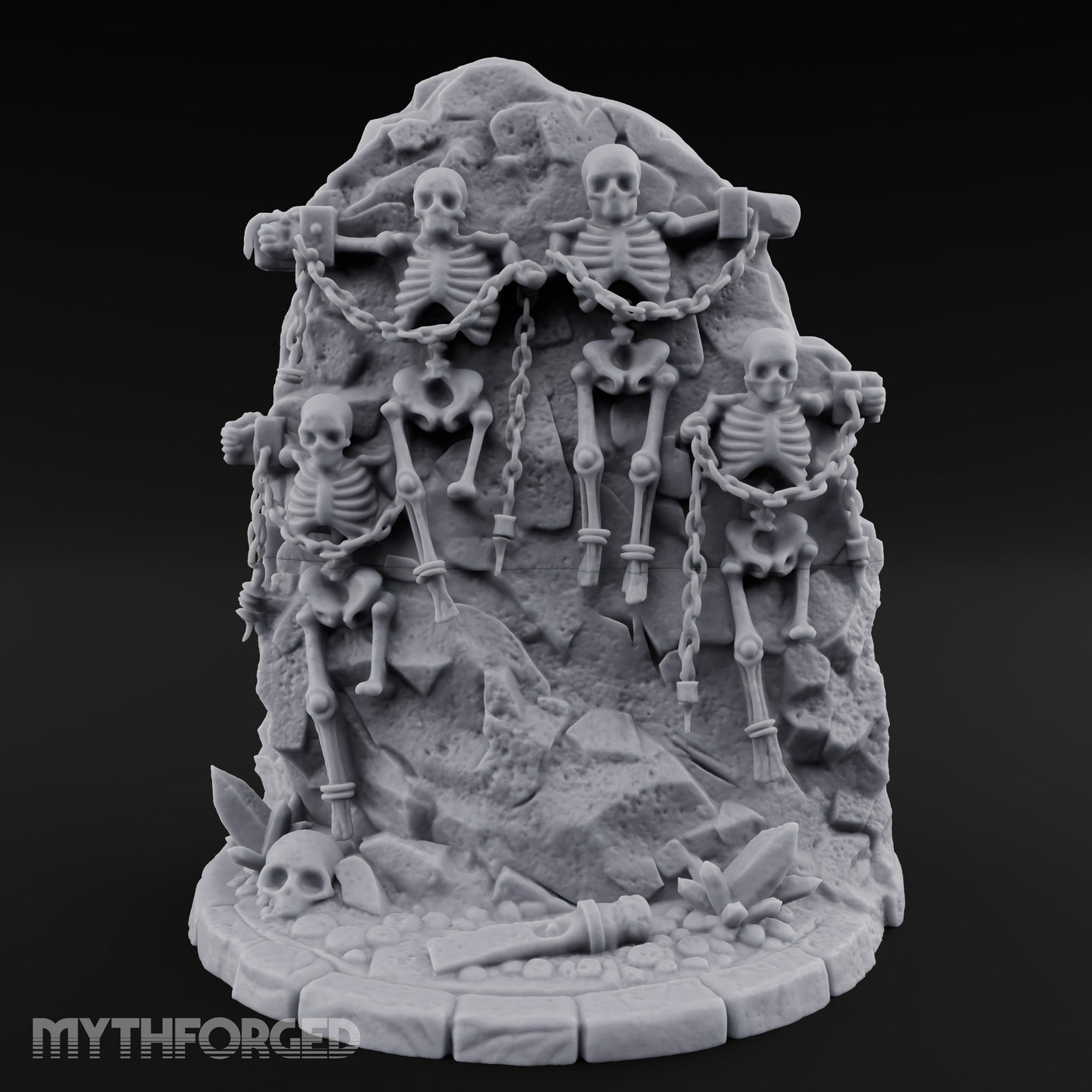 Chain-Bound Bone-Strewn Skeleton Rock Shrine Miniature for Dungeons and Dragons, Pathfinder or other TTRPGs