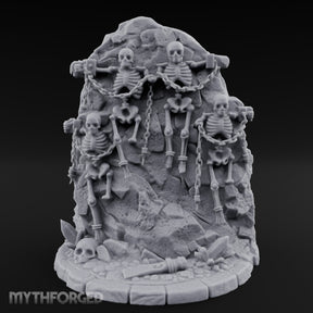 Chain-Bound Bone-Strewn Skeleton Rock Shrine Miniature for Dungeons and Dragons, Pathfinder or other TTRPGs