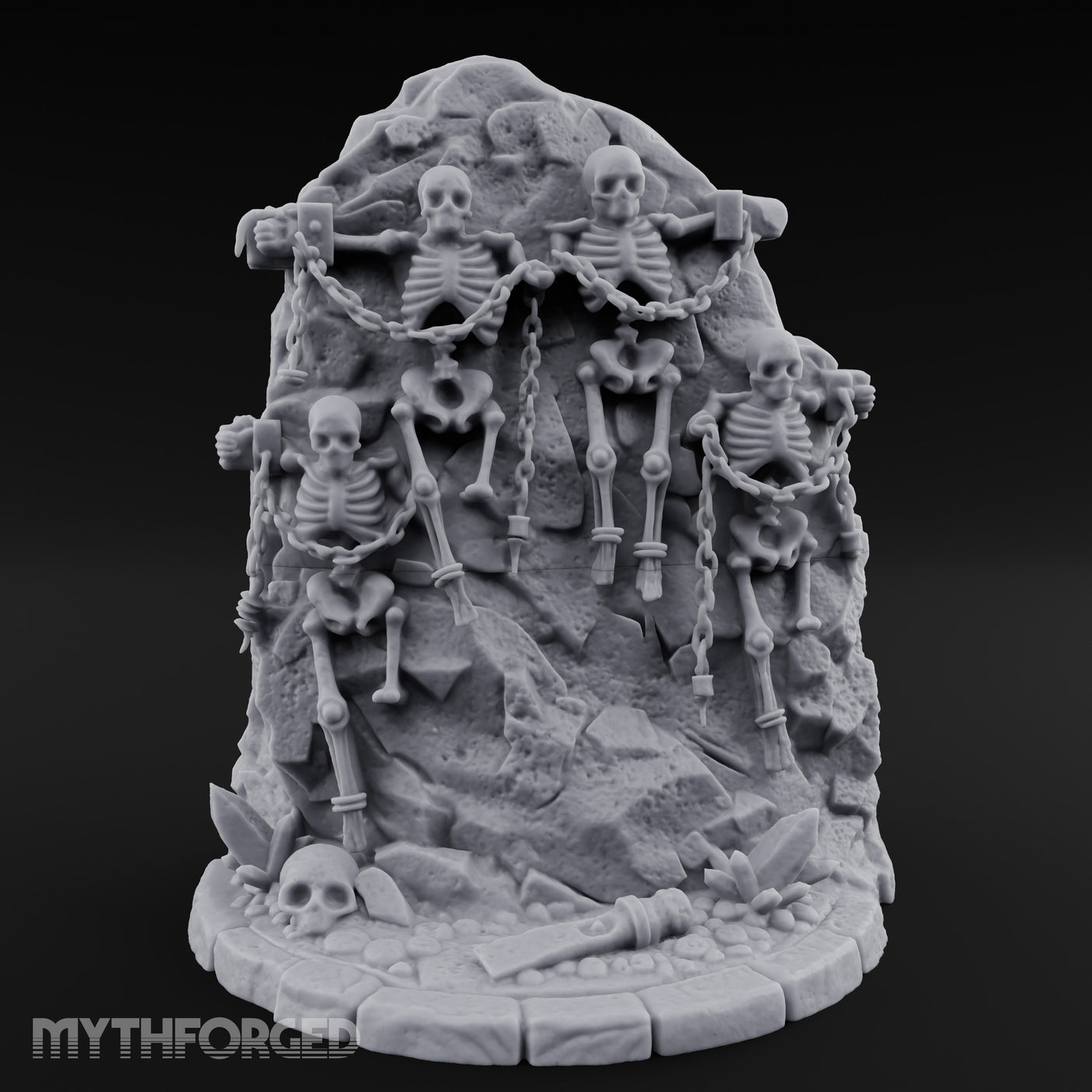 Chain-Bound Bone-Strewn Skeleton Rock Shrine Miniature for Dungeons and Dragons, Pathfinder or other TTRPGs