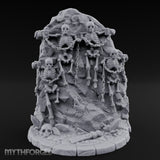 Chain-Bound Bone-Strewn Skeleton Rock Shrine Miniature for Dungeons and Dragons, Pathfinder or other TTRPGs