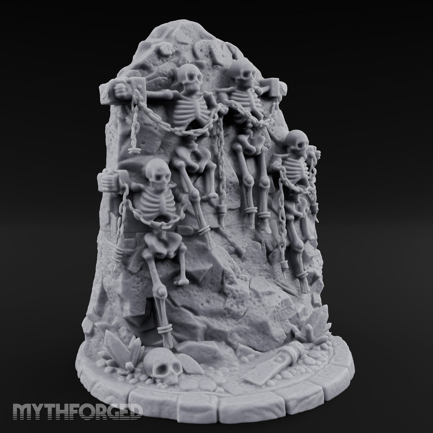 Chain-Bound Bone-Strewn Skeleton Rock Shrine Miniature for Dungeons and Dragons, Pathfinder or other TTRPGs