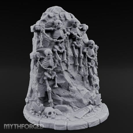 Chain-Bound Bone-Strewn Skeleton Rock Shrine Miniature for Dungeons and Dragons, Pathfinder or other TTRPGs