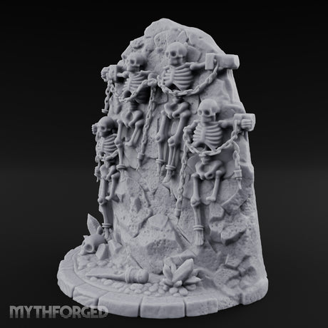 Chain-Bound Bone-Strewn Skeleton Rock Shrine Miniature for Dungeons and Dragons, Pathfinder or other TTRPGs