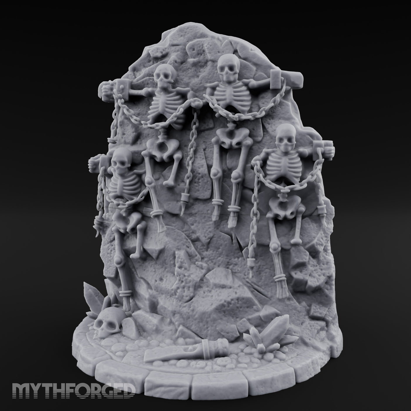 Chain-Bound Bone-Strewn Skeleton Rock Shrine Miniature for Dungeons and Dragons, Pathfinder or other TTRPGs