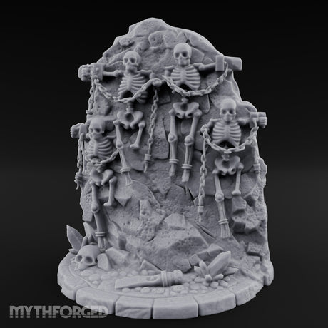 Chain-Bound Bone-Strewn Skeleton Rock Shrine Miniature for Dungeons and Dragons, Pathfinder or other TTRPGs