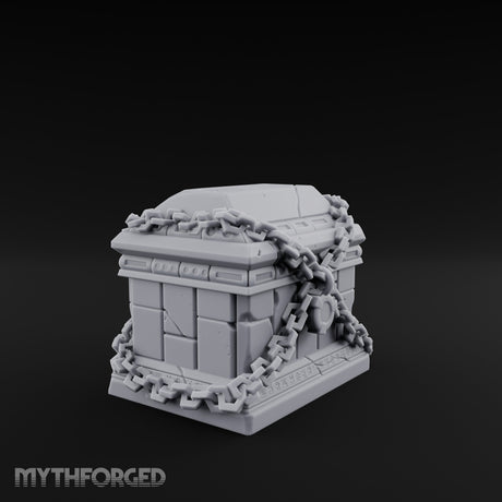Chain-Crossed Rune-Banded Stone Treasure Chest Miniature for Dungeons and Dragons, Pathfinder or other TTRPGs