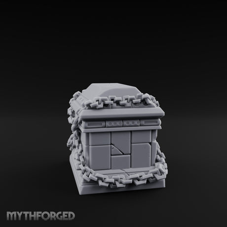 Chain-Crossed Rune-Banded Stone Treasure Chest Miniature for Dungeons and Dragons, Pathfinder or other TTRPGs