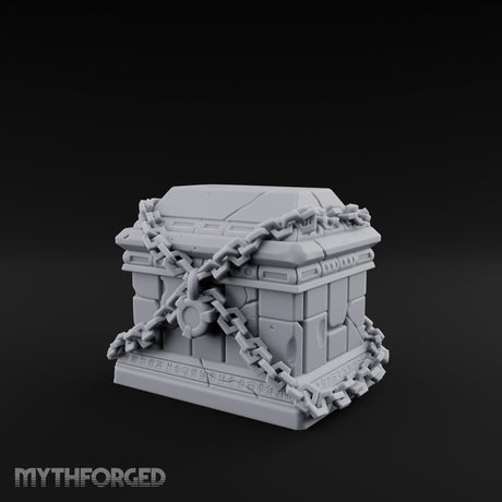 Chain-Crossed Rune-Banded Stone Treasure Chest Miniature for Dungeons and Dragons, Pathfinder or other TTRPGs
