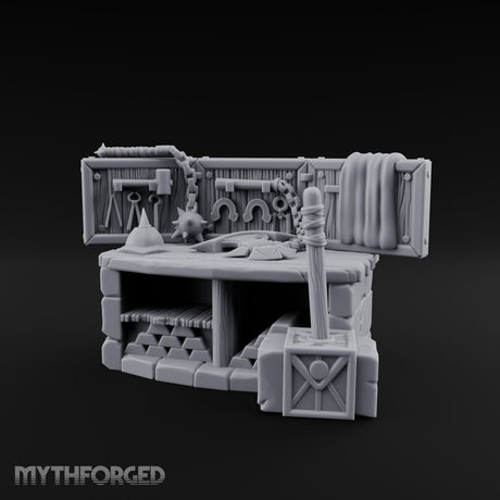 Chain-Hung Morningstar-Topped Armory Workshop Workbench Miniature for Dungeons and Dragons, Pathfinder or other TTRPGs