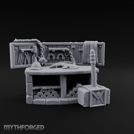 Chain-Hung Morningstar-Topped Armory Workshop Workbench Miniature for Dungeons and Dragons, Pathfinder or other TTRPGs