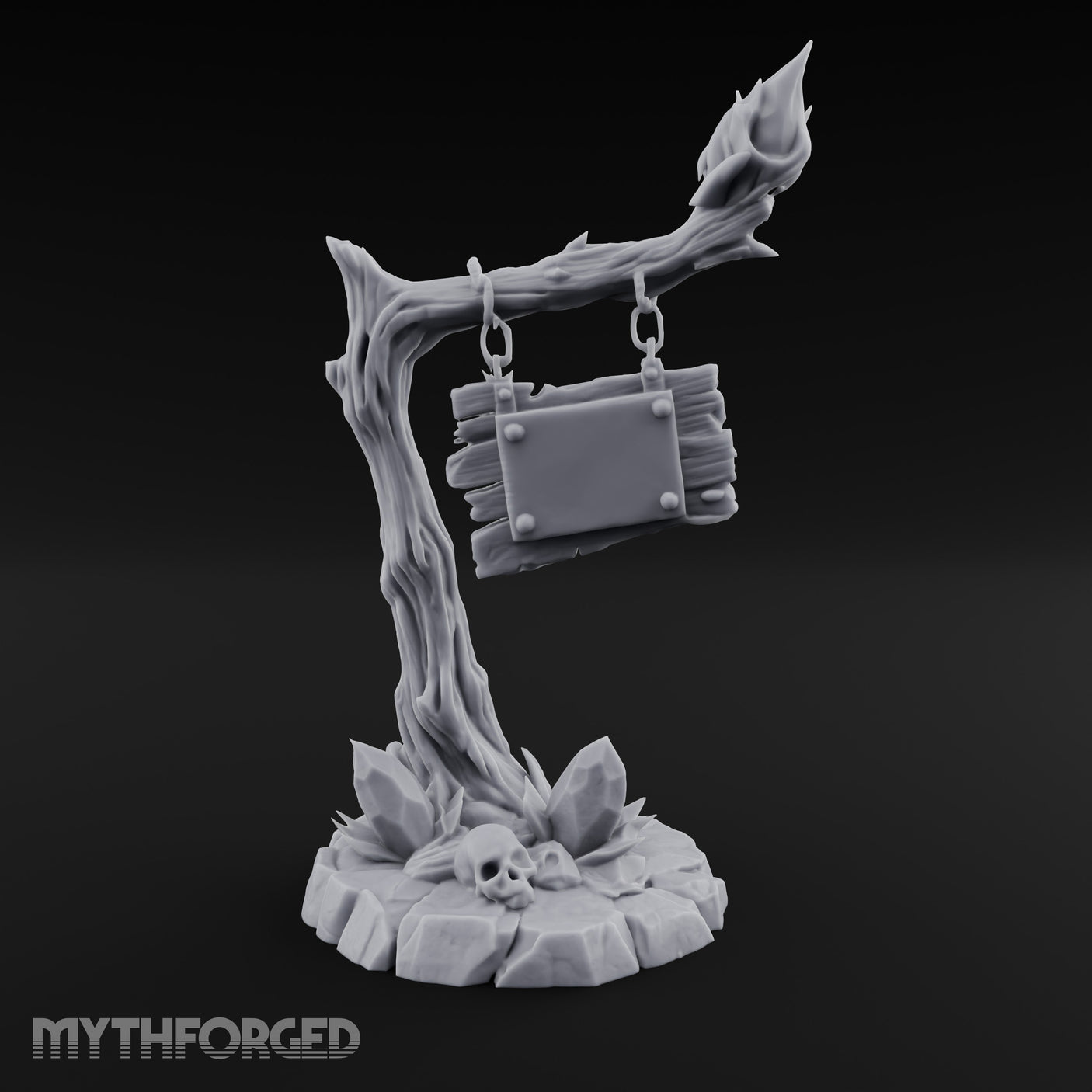 Chain-Hung Skull-Littered Dead Tree Notice Board Miniature for Dungeons and Dragons, Pathfinder or other TTRPGs