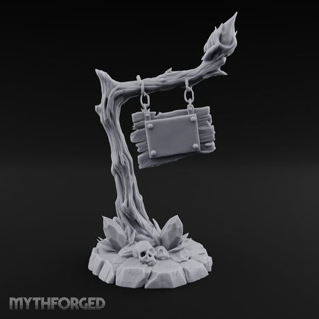Chain-Hung Skull-Littered Dead Tree Notice Board Miniature for Dungeons and Dragons, Pathfinder or other TTRPGs