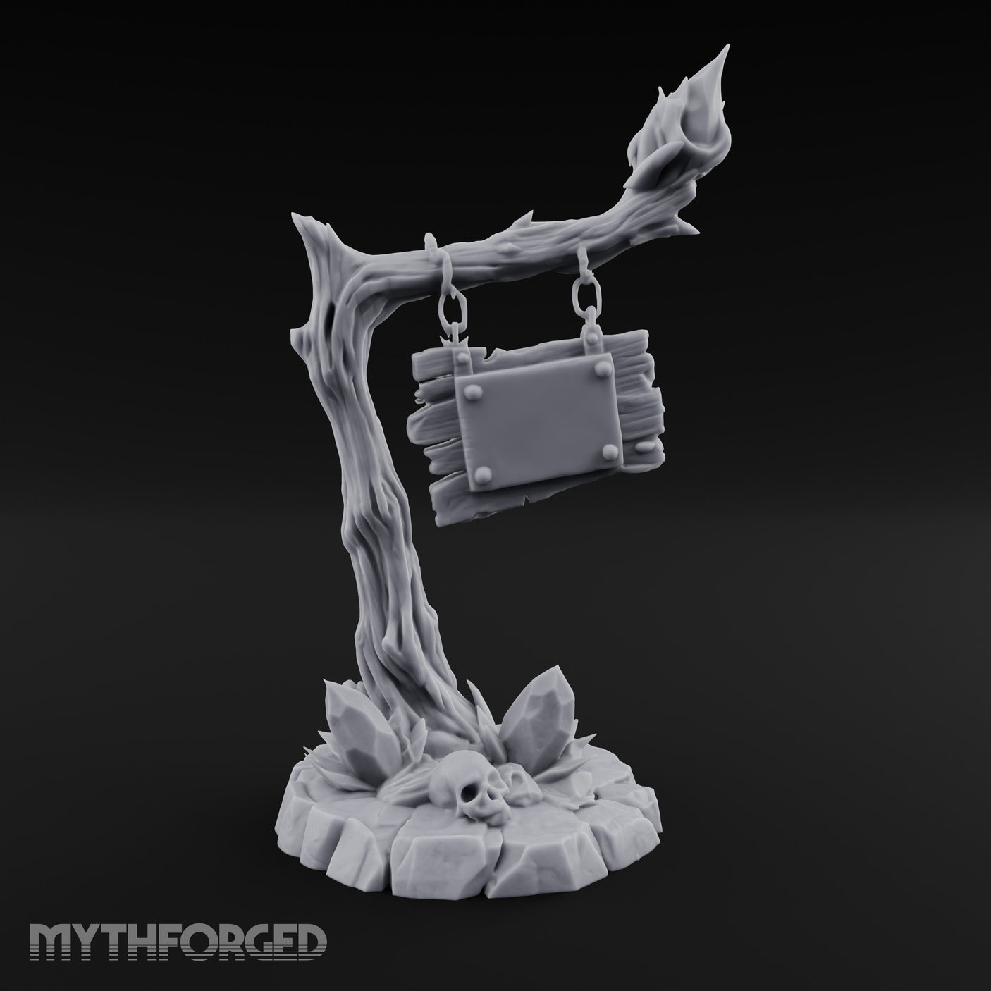 Chain-Hung Skull-Littered Dead Tree Notice Board Miniature for Dungeons and Dragons, Pathfinder or other TTRPGs