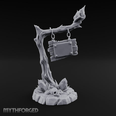 Chain-Hung Skull-Littered Dead Tree Notice Board Miniature for Dungeons and Dragons, Pathfinder or other TTRPGs