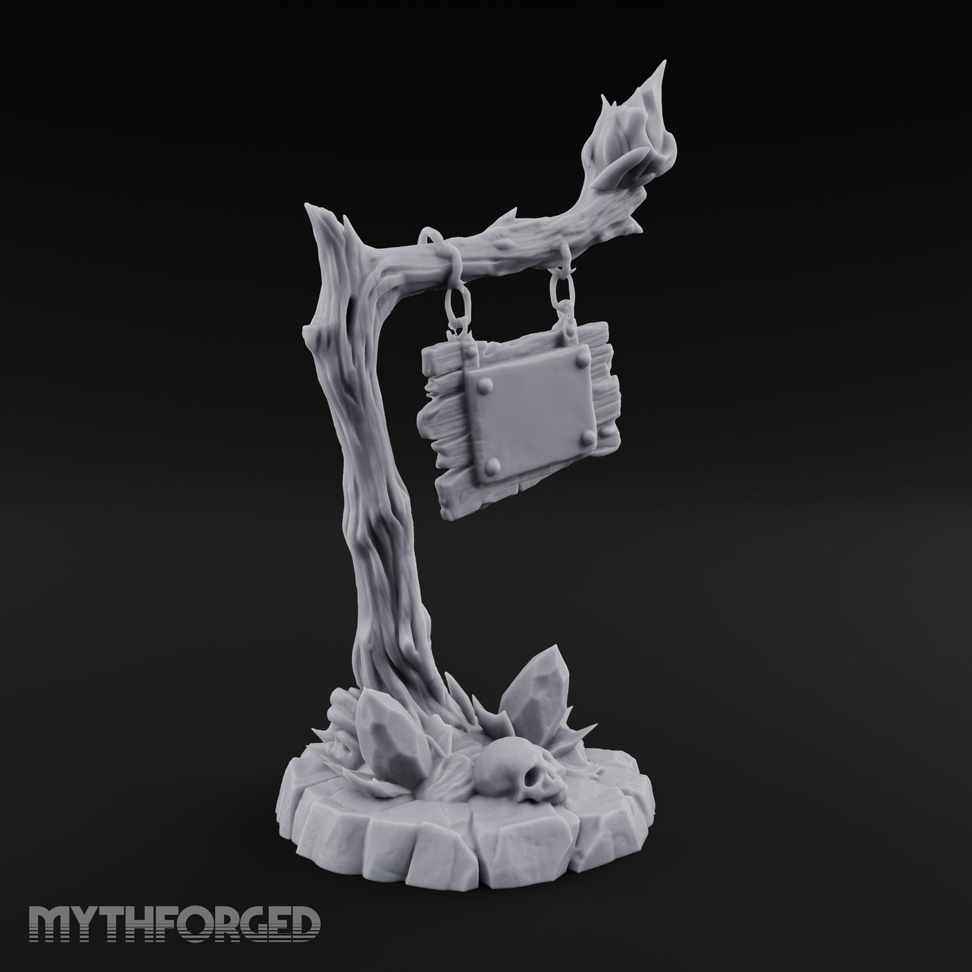 Chain-Hung Skull-Littered Dead Tree Notice Board Miniature for Dungeons and Dragons, Pathfinder or other TTRPGs