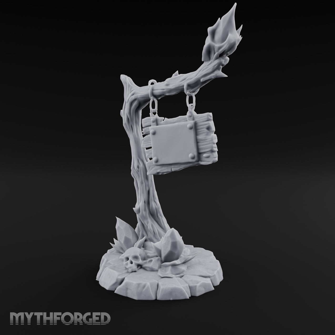 Chain-Hung Skull-Littered Dead Tree Notice Board Miniature for Dungeons and Dragons, Pathfinder or other TTRPGs