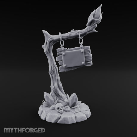 Chain-Hung Skull-Littered Dead Tree Notice Board Miniature for Dungeons and Dragons, Pathfinder or other TTRPGs