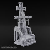 Chain-Hung Splinter-Shafted Crucifix Shrine Dais Miniature for Dungeons and Dragons, Pathfinder or other TTRPGs