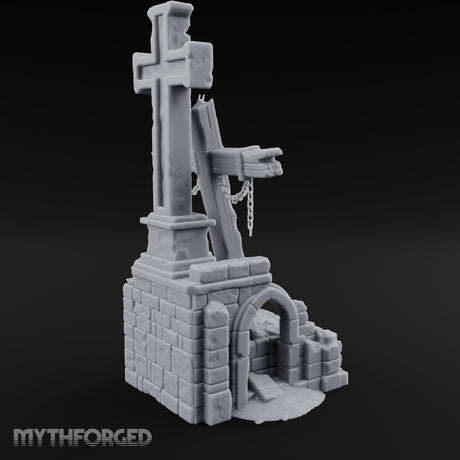 Chain-Hung Splinter-Shafted Crucifix Shrine Dais Miniature for Dungeons and Dragons, Pathfinder or other TTRPGs