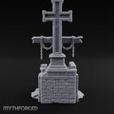 Chain-Hung Splinter-Shafted Crucifix Shrine Dais Miniature for Dungeons and Dragons, Pathfinder or other TTRPGs