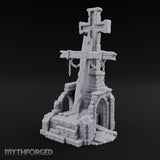 Chain-Hung Splinter-Shafted Crucifix Shrine Dais Miniature for Dungeons and Dragons, Pathfinder or other TTRPGs