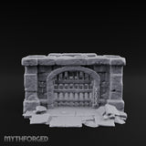 Chain-Locked Rubble-Strewn Dungeon Portcullis Wall Miniature for Dungeons and Dragons, Pathfinder or other TTRPGs