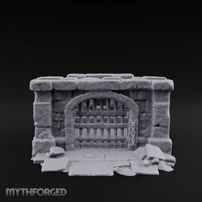 Chain-Locked Rubble-Strewn Dungeon Portcullis Wall Miniature for Dungeons and Dragons, Pathfinder or other TTRPGs