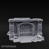 Chain-Locked Rubble-Strewn Dungeon Portcullis Wall Miniature for Dungeons and Dragons, Pathfinder or other TTRPGs