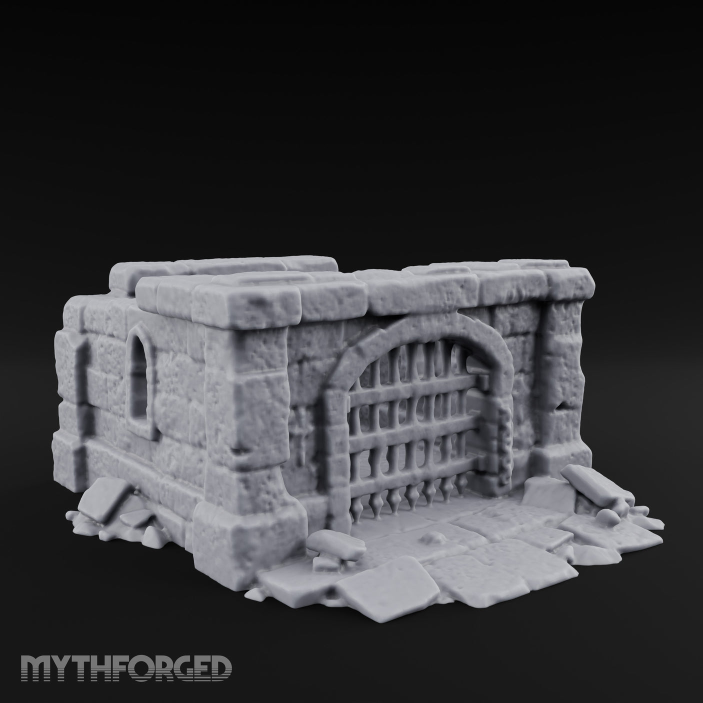 Chain-Locked Rubble-Strewn Dungeon Portcullis Wall Miniature for Dungeons and Dragons, Pathfinder or other TTRPGs