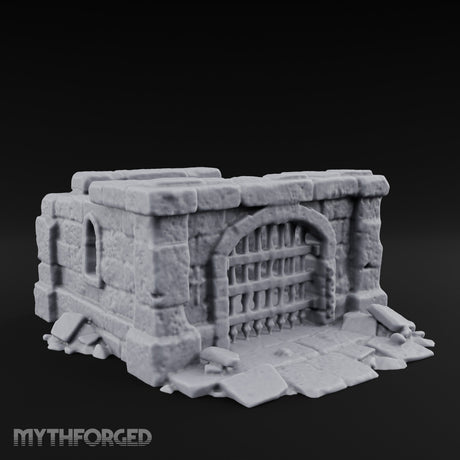 Chain-Locked Rubble-Strewn Dungeon Portcullis Wall Miniature for Dungeons and Dragons, Pathfinder or other TTRPGs