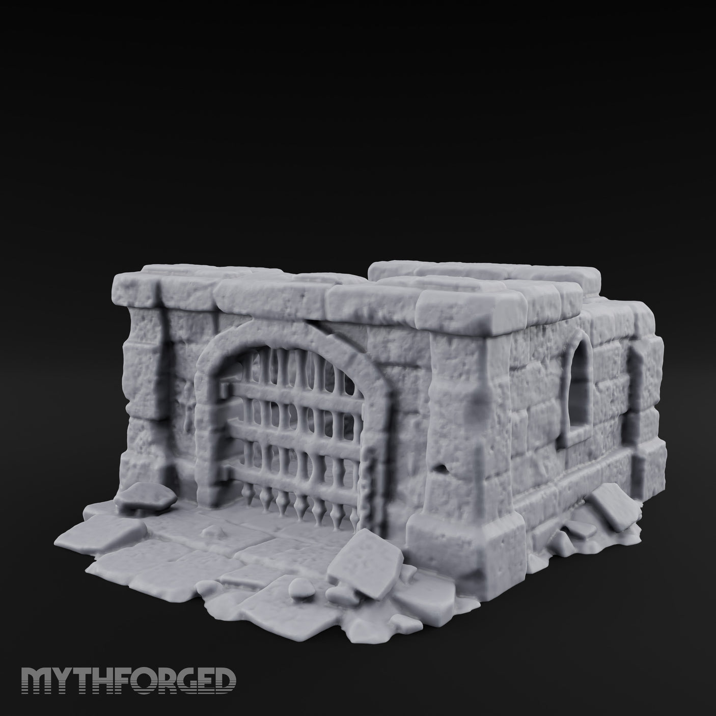 Chain-Locked Rubble-Strewn Dungeon Portcullis Wall Miniature for Dungeons and Dragons, Pathfinder or other TTRPGs