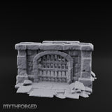 Chain-Locked Rubble-Strewn Dungeon Portcullis Wall Miniature for Dungeons and Dragons, Pathfinder or other TTRPGs