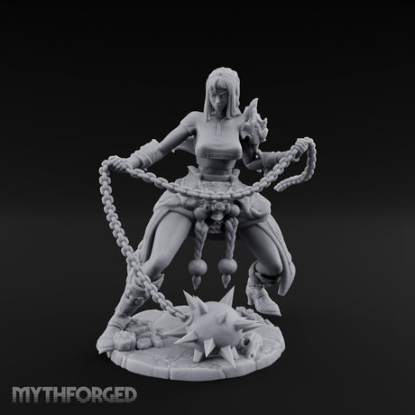 Chain Whipping Crouching Human Fighter Miniature for Dungeons and Dragons, Pathfinder or other TTRPGs