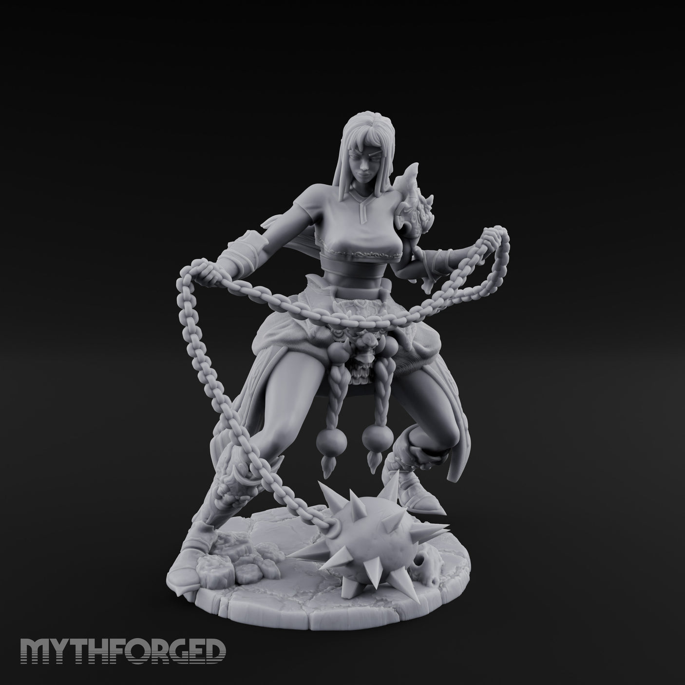 Chain Whipping Crouching Human Fighter Miniature for Dungeons and Dragons, Pathfinder or other TTRPGs