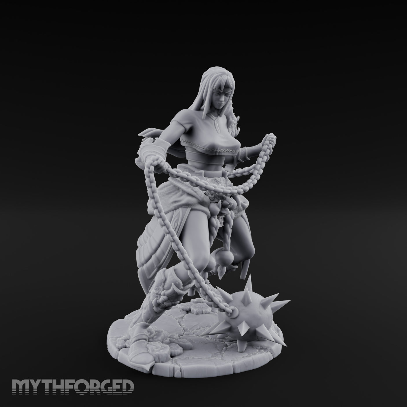 Chain Whipping Crouching Human Fighter Miniature for Dungeons and Dragons, Pathfinder or other TTRPGs