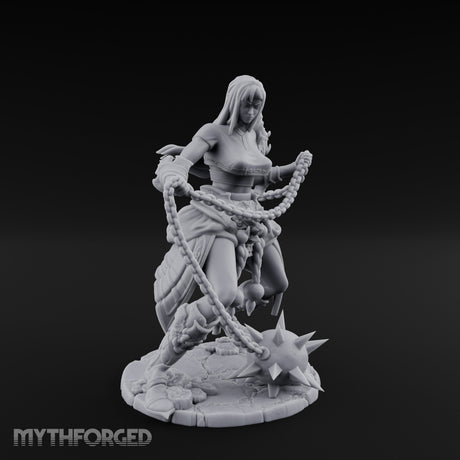 Chain Whipping Crouching Human Fighter Miniature for Dungeons and Dragons, Pathfinder or other TTRPGs